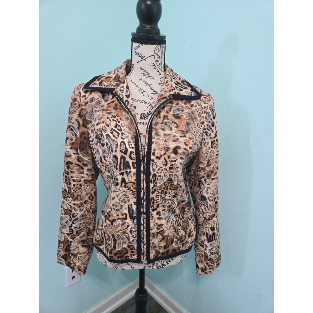 Giancarlo Ferrari Blazer suit Jacket jungle animal light zip coat VTG SIZE 8